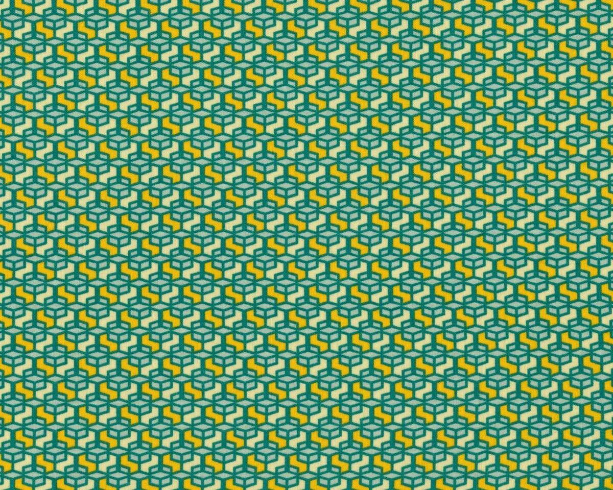Feiner Baumwollstoff COLORED WINDOW, Kaleidoskop-Muster, flaschengrün-maisgelb