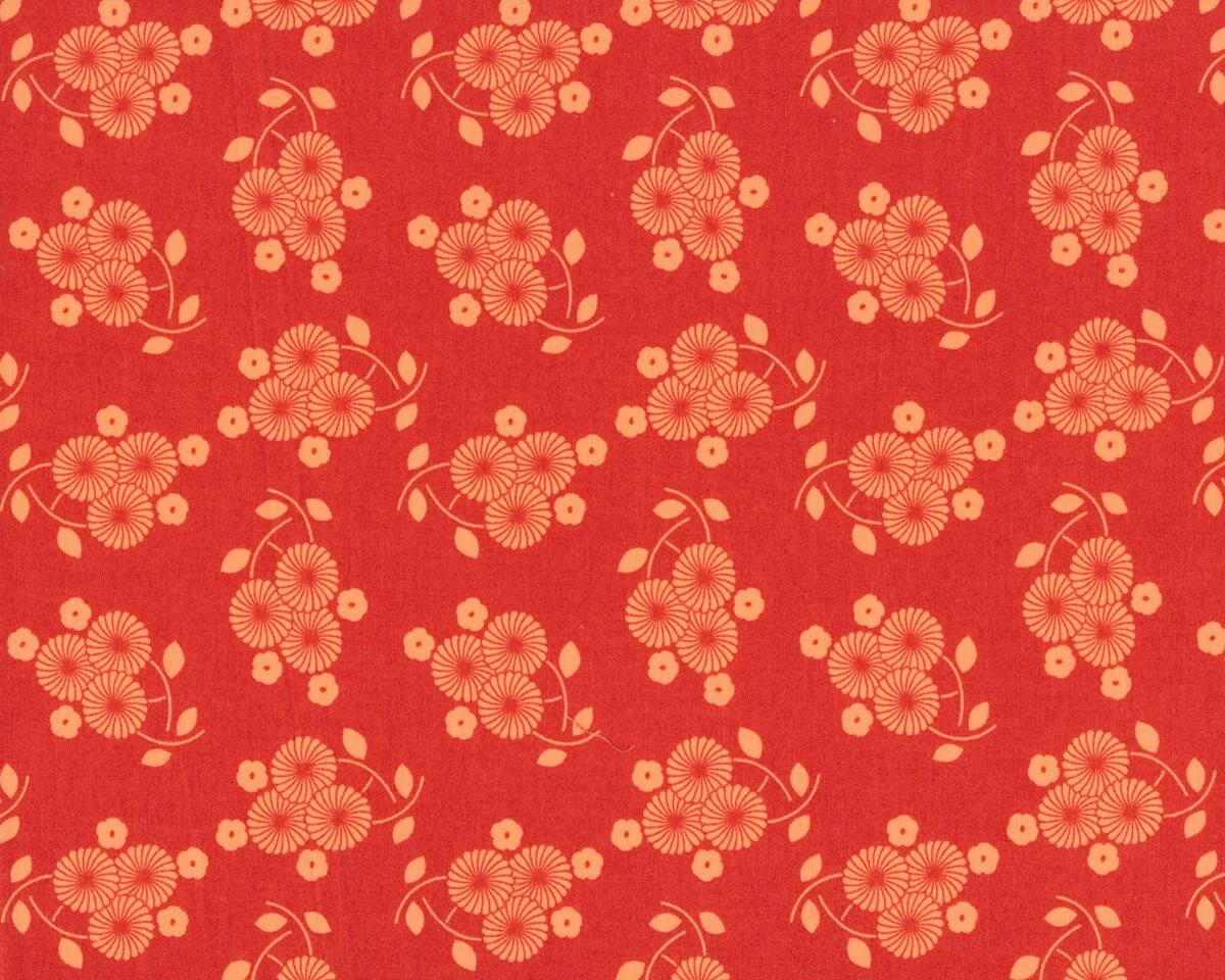 Feiner Baumwollstoff FLOWERWORKS, Kugelblumen, stumpfes rot-aprikot