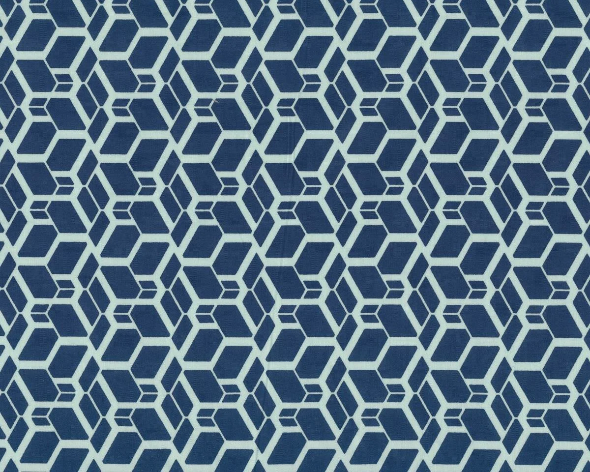 Feiner Baumwollstoff, Popeline SKEW CUBE, Würfel-Illusion, gedecktes blau-helles mintgrün