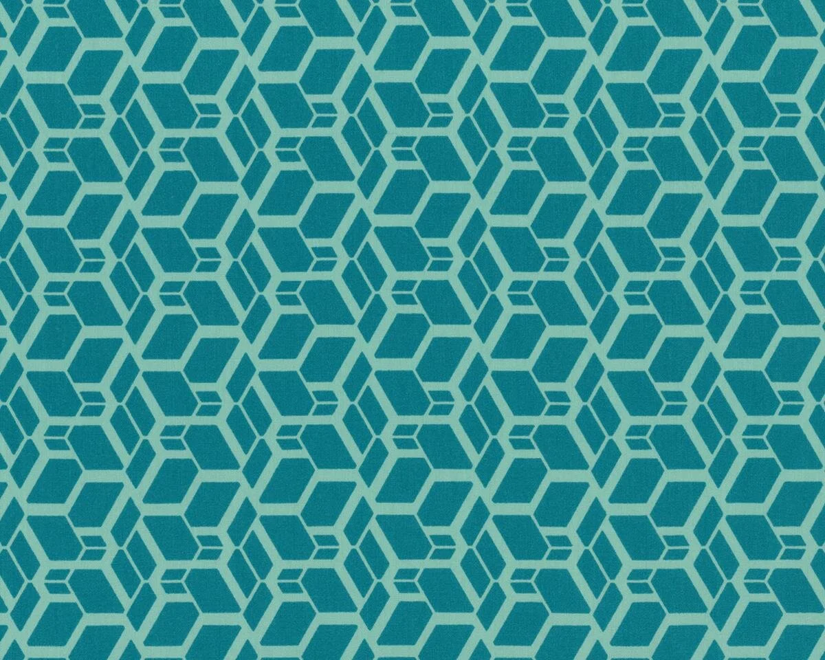 Feiner Baumwollstoff, Popeline SKEW CUBE, Würfel-Illusion, petrol-mintgrün