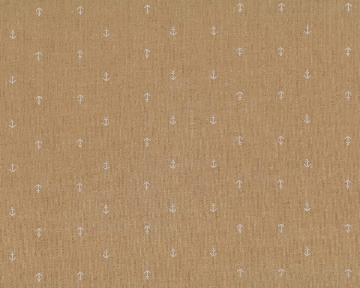 Feiner Designer-Baumwollstoff aus Italien MOCCHINO, Mini-Anker, dunkles beige-wollweiß