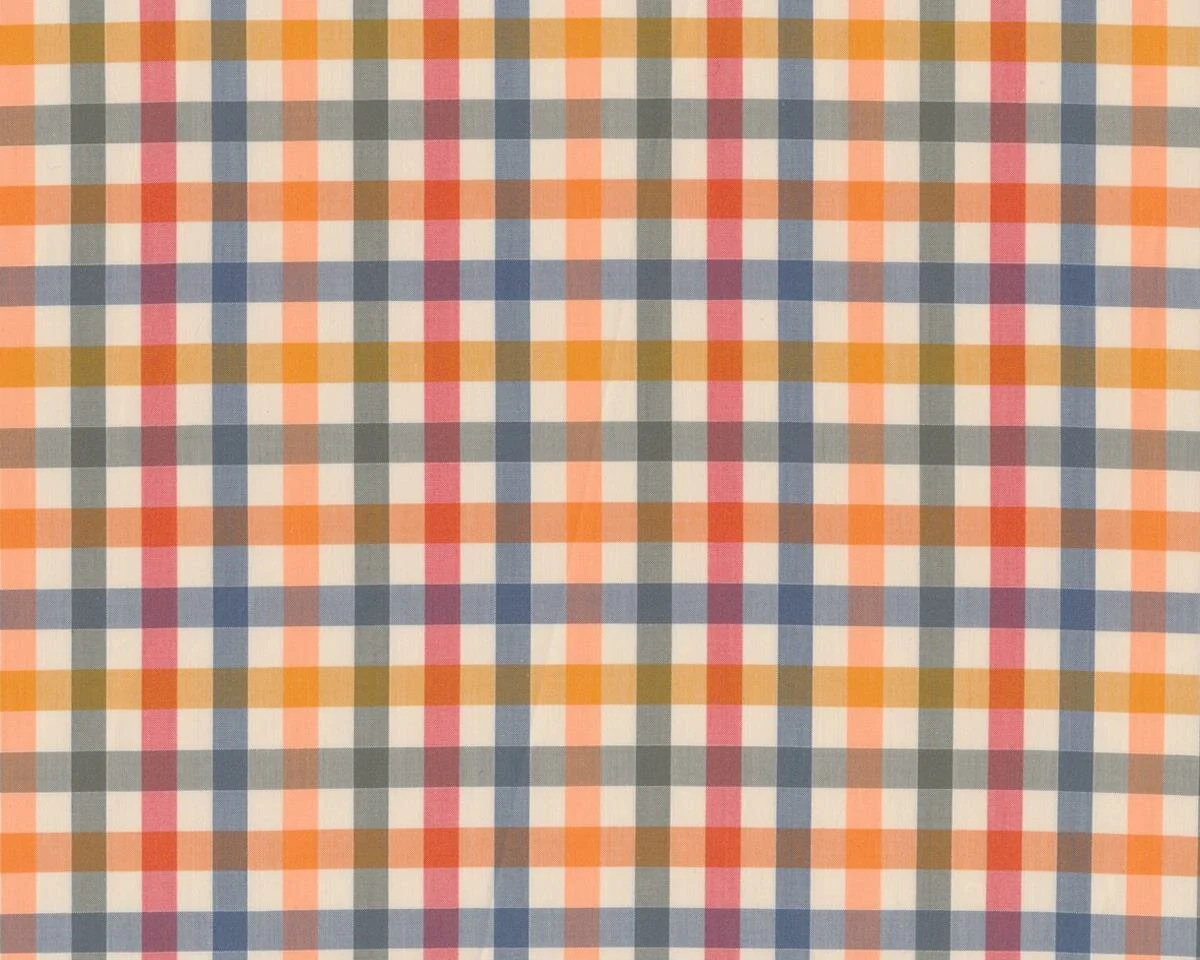 Feiner italienischer Baumwollstoff für Hemden TASSILO, Karo-Design, orange-graublau