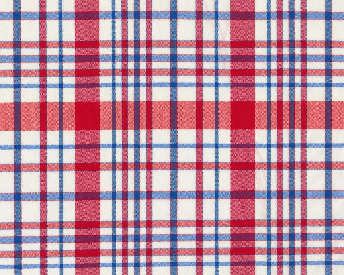 Feiner italienischer Baumwollstoff, Stretch-Popeline COLIA, großes Karo, rot-blau-weiß