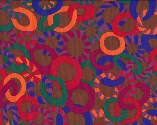 Feiner Patchworkstoff "Jolly" mit gestreiften Ringen, braun-rot