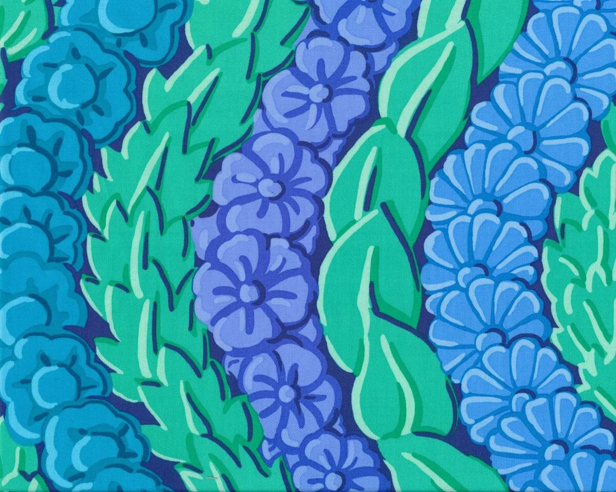 Feiner Patchworkstoff SERPENTINE, Blatt-Girlanden, mintgrün-taubenblau