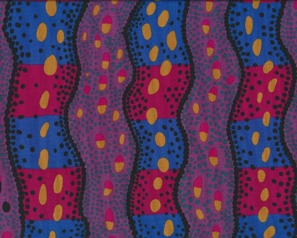 Feiner Patchworkstoff VICTORIA, Wellen-Streifen mit Punkten, fuchsia-blau