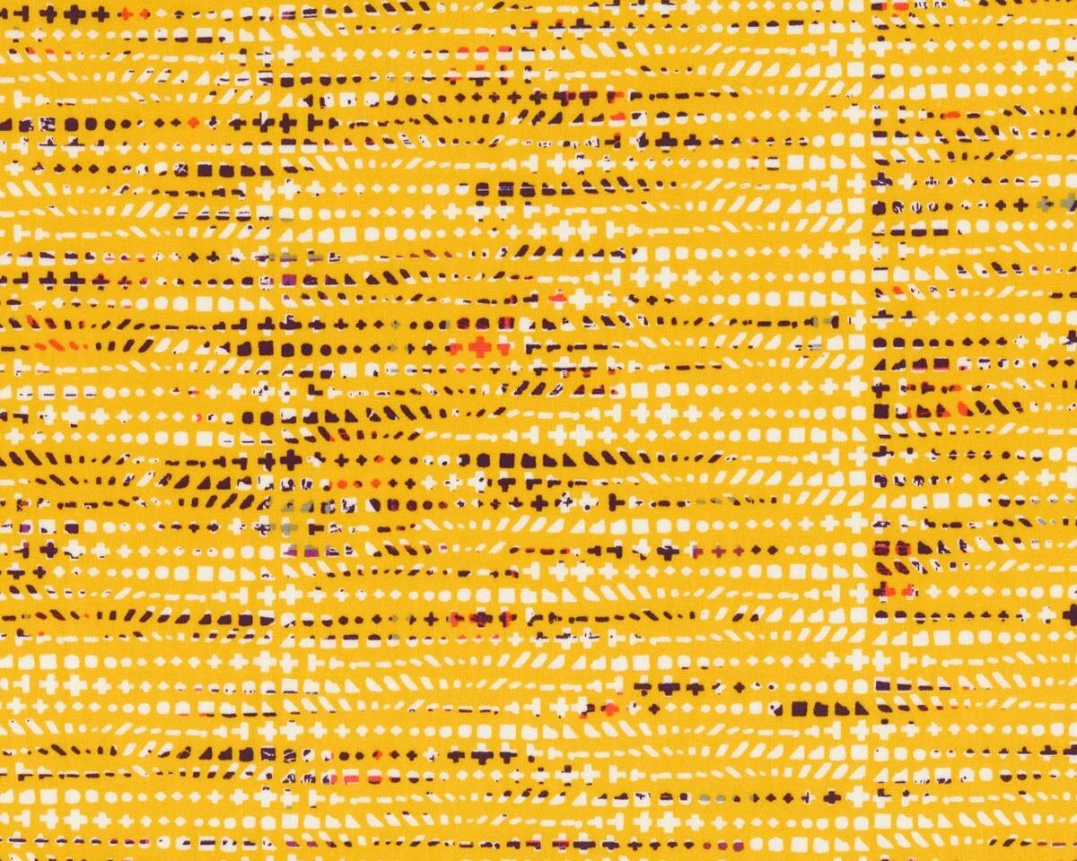 Feiner Popeline-Patchworkstoff AVANTGARDE, kleine geometrische Formen, helles orange-gebrochenes weiß