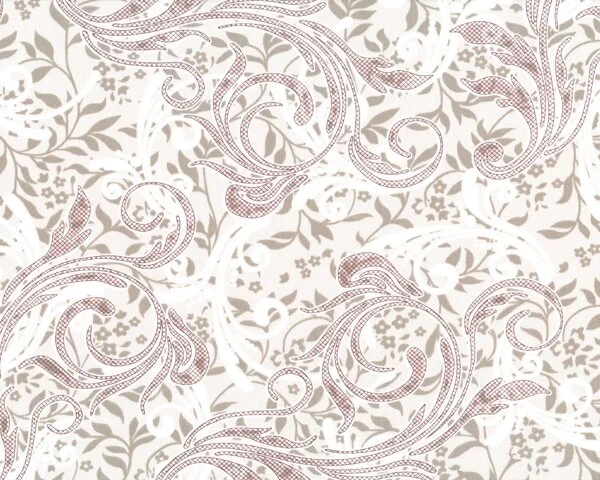 Feiner Popeline-Patchworkstoff "Coquette" mit zartem Rankendesign, hellgrau-steingrau