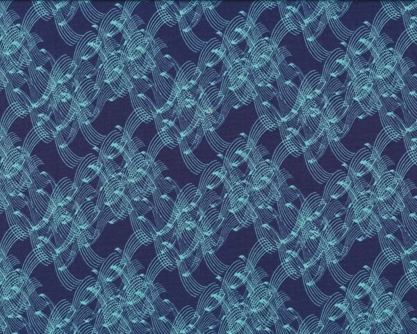 Feiner Popeline-Patchworkstoff "Floressence" mit Linien-Wellen-Muster, dunkelblau-türkis