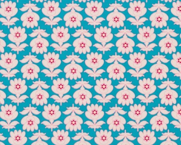 Feiner Popeline-Patchworkstoff "Floressence" mit regelmäßigen Blumen, helles petrol-helles altrosa