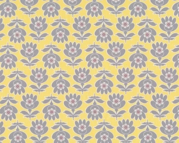 Feiner Popeline-Patchworkstoff "Floressence" mit regelmäßigen Blumen, pastellgelb-grau