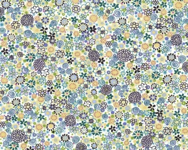 Feiner Popeline-Patchworkstoff "London Calling" mit dichten Streublümchen-Muster, taubenblau