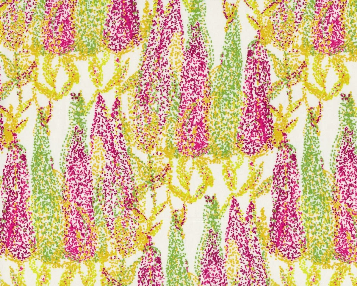 Feiner Popeline-Patchworkstoff MILLIE FLEUR, getüpfelte Zapfen-Blüten, fuchsia-senfgelb