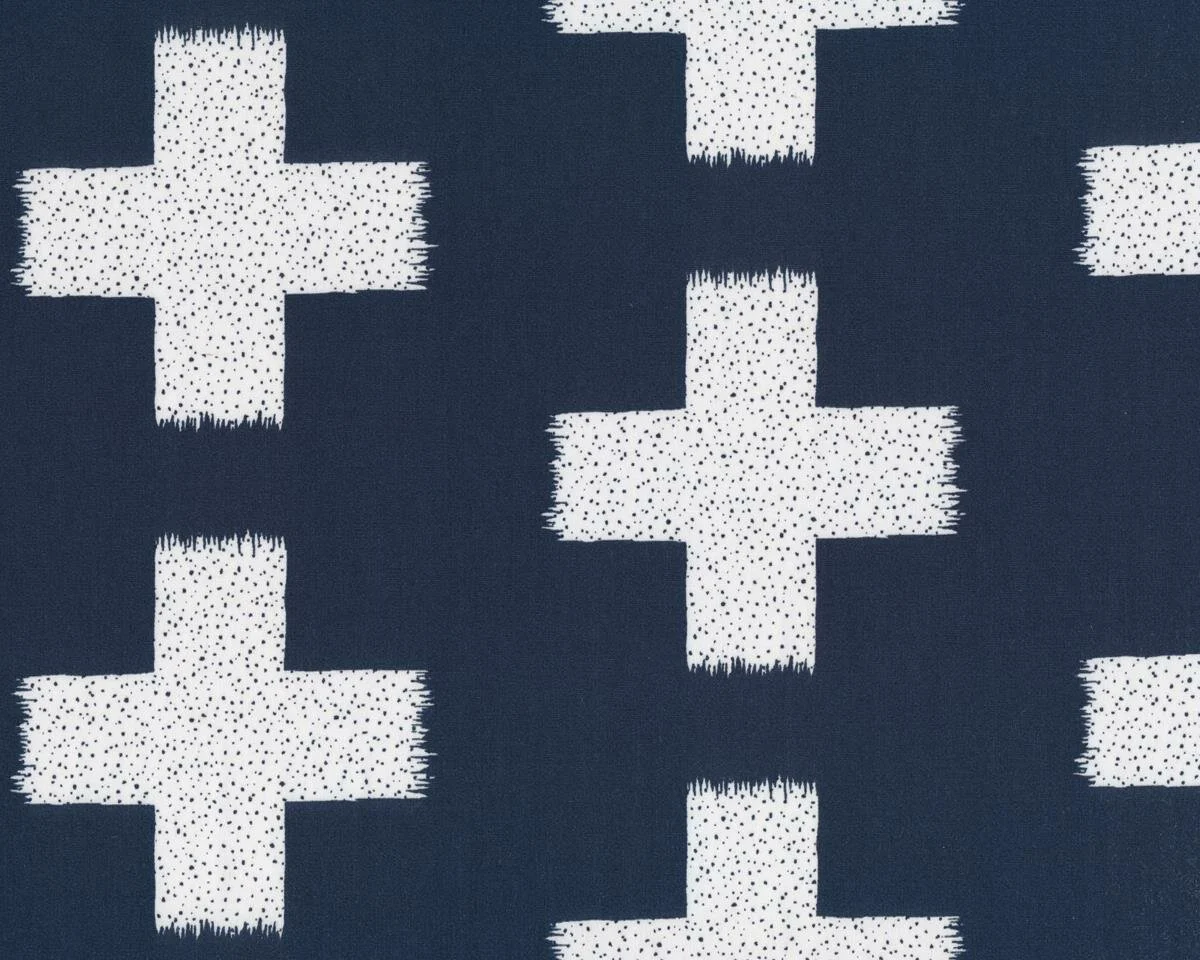 Feiner Popeline-Patchworkstoff RECOLLECTION, Kreuze, marineblau-weiß