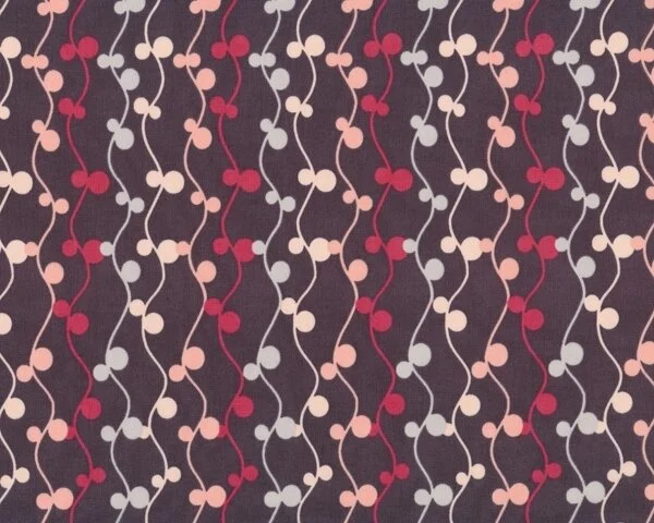 Feiner Popeline-Patchworkstoff "Rock'n Romance" mit Knospenranken, dunkelbraun-pastellrot