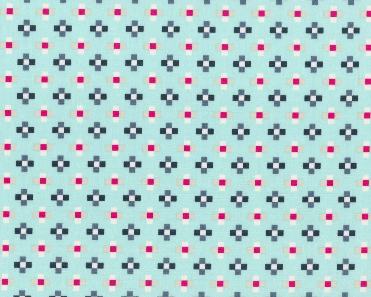 Feiner Popeline-Patchworkstoff SKOPELOS, Kästchen-Kreuze, helles türkis-fuchsia