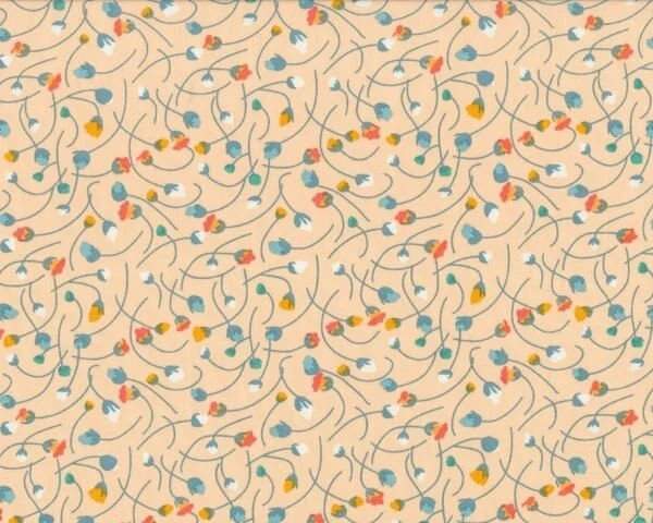 Feiner Popeline-Patchworkstoff "Summerlove" mit feinen Knospenblumen, helles aprikot-gedecktes türkis