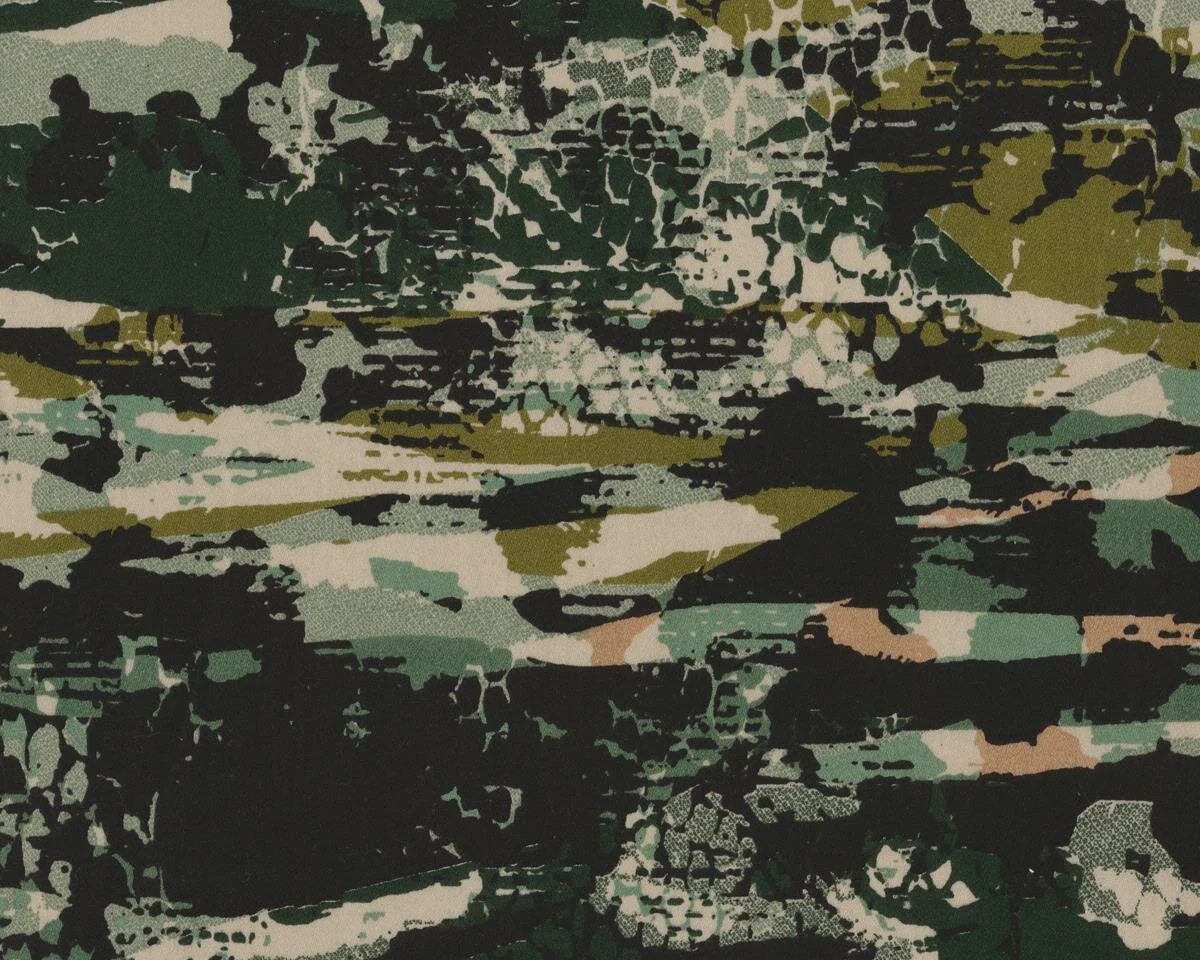 Feiner, weicher Baumwoll-Stretch PAESAGGIO, Camouflage-Muster, dunkelbraun-schilfgrün