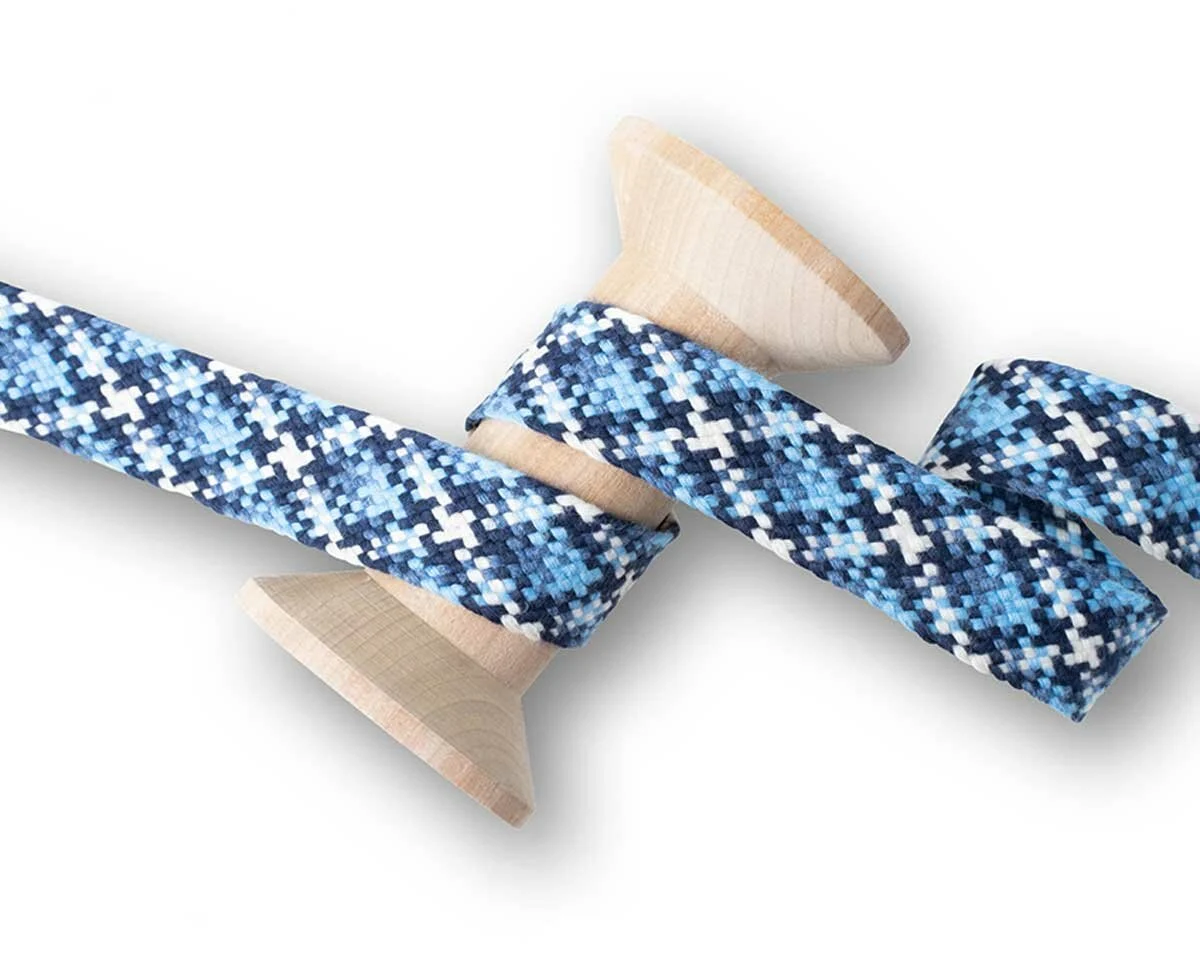 Flachkordel TWIST ME CHECK, Karo, blau, Albstoffe