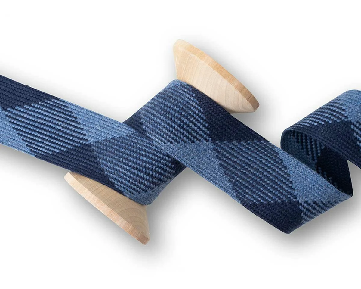 Flachkordel TWIST ME FLAT, Rauten, jeansblau, Albstoffe