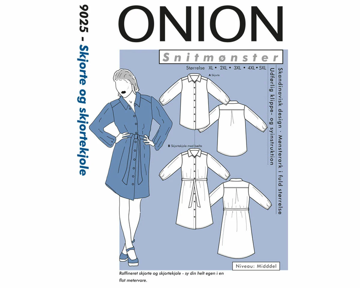 Hemdkleid mit Gürtel, PLUSGRÖSSE Schnittmuster ONION 9025