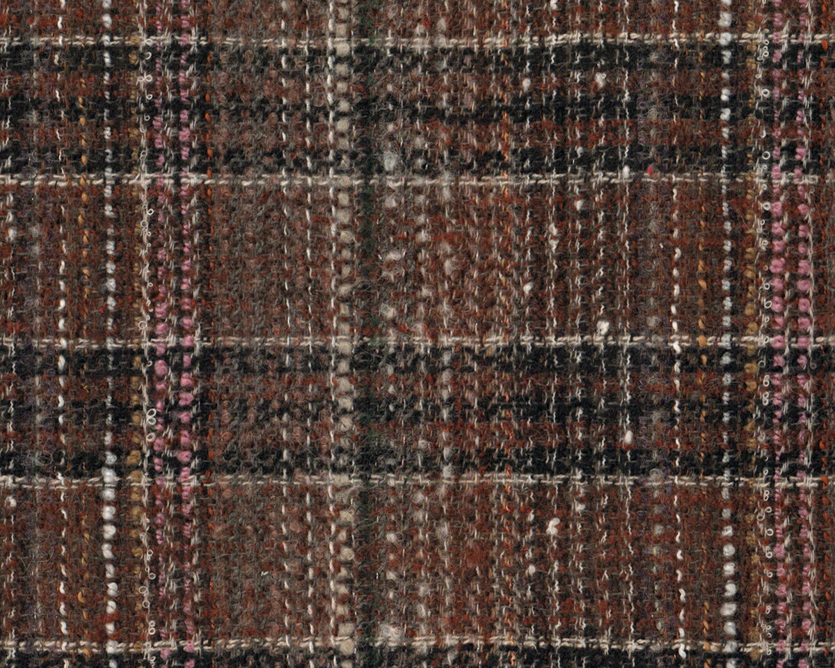 Italienischer Bouclé-Wollstoff PRAMO, Glencheck-Karo, braun