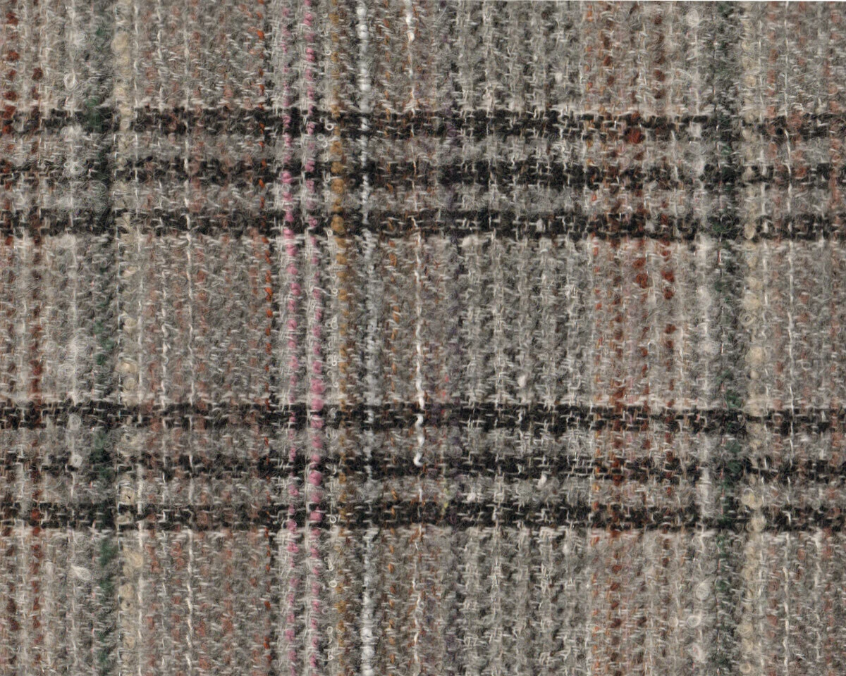 Italienischer Bouclé-Wollstoff PRAMO, Glencheck-Karo, grau