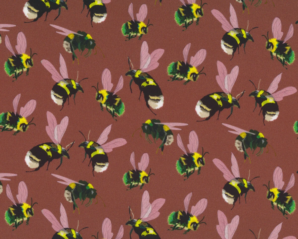 Italienischer Microfaserstoff BUMBLEBEE, Bienen, braun