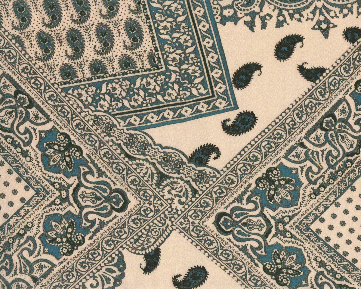 Italienischer Viskosestoff ILARIA, Paisleys, taubenblau