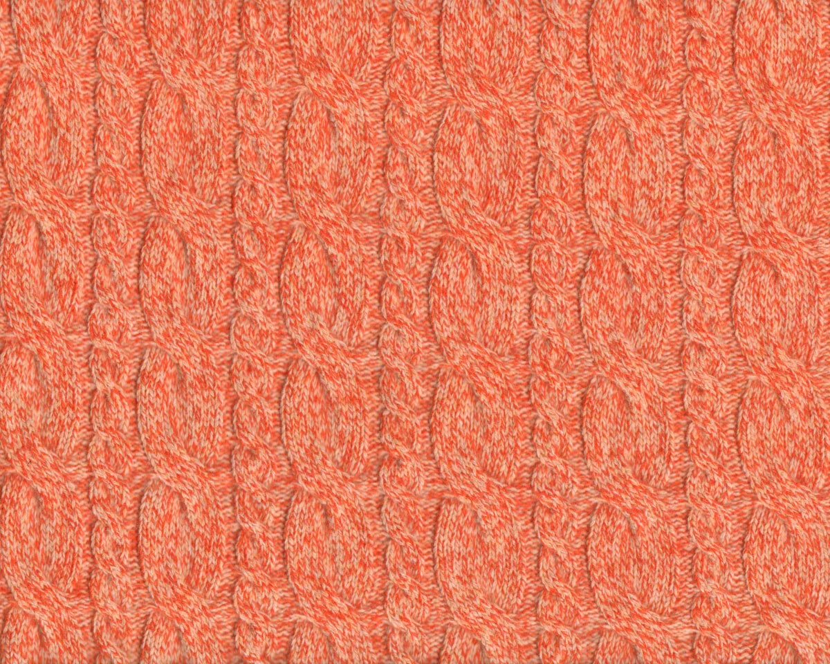 Italienischer Wollstrickstoff TRECCIA, Zopfmuster, orange
