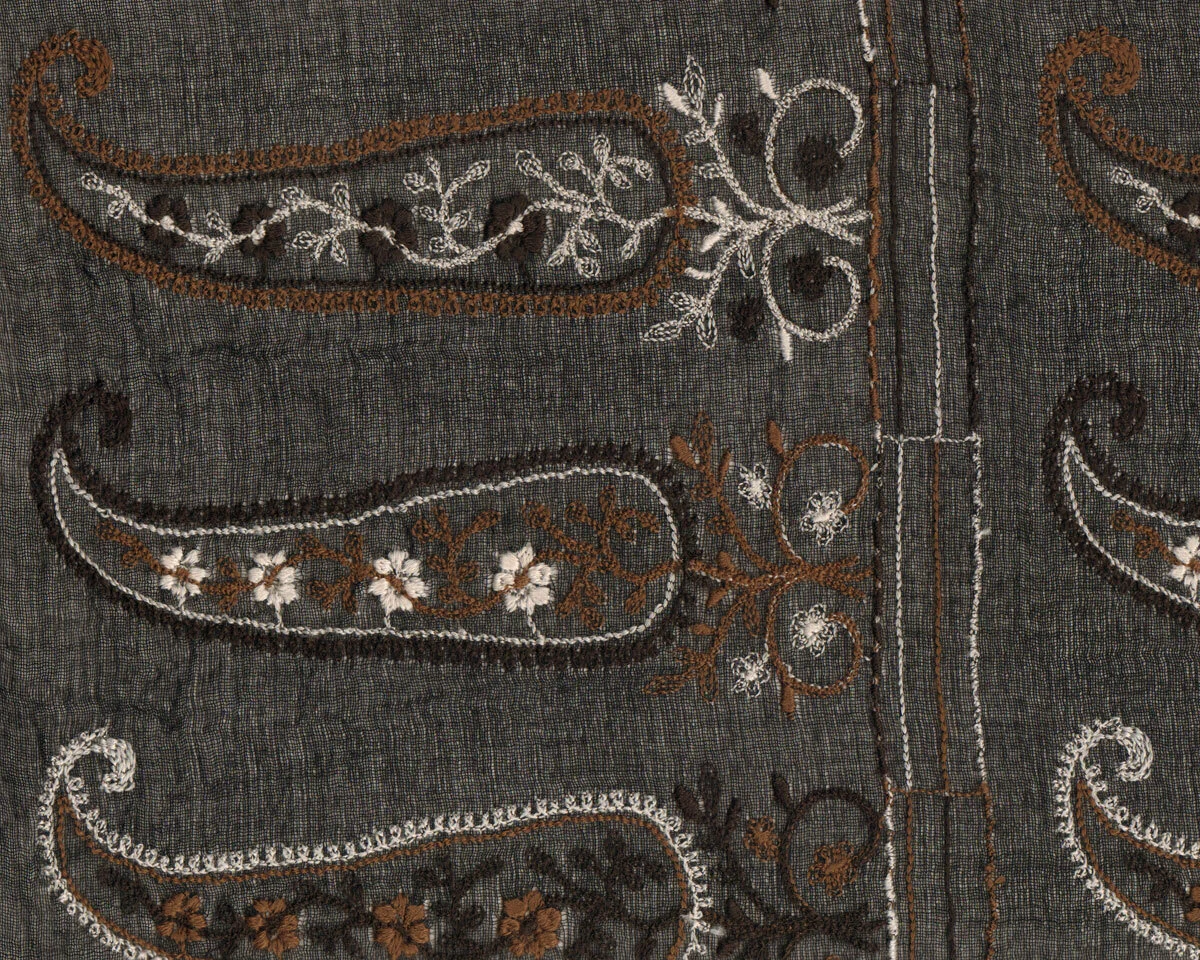 Italienisches Baumwollgewebe GAZE, Paisley-Stickerei, schwarz