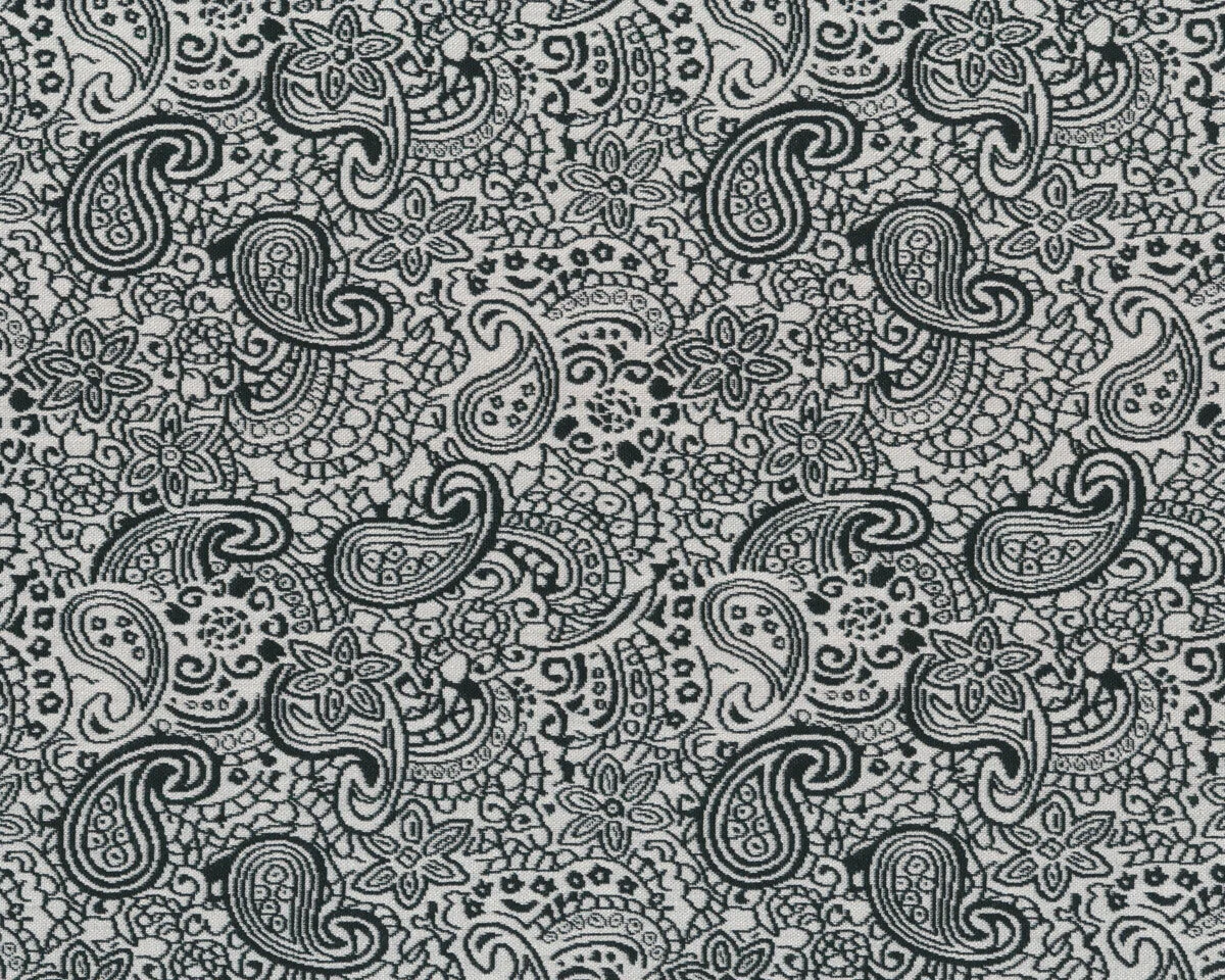Jacquardstoff FLOWERS, Paisley, schwarz-weiß