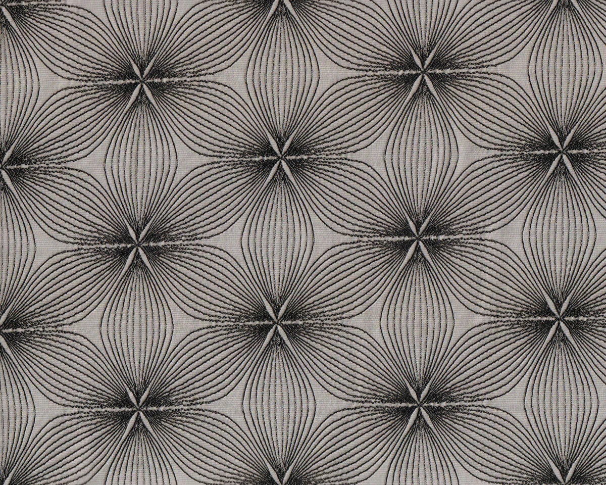 Jacquardstoff GRAFIK, Blüten, silbergrau-schwarz, Toptex
