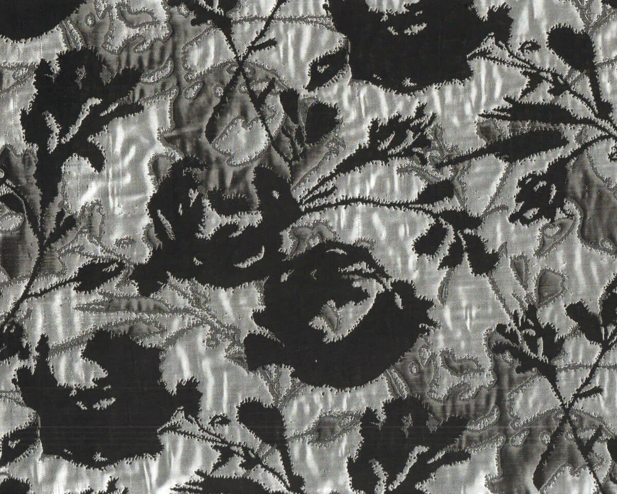 Jacquardstoff MANYA, Rosenzweige, schwarz-silber metallic