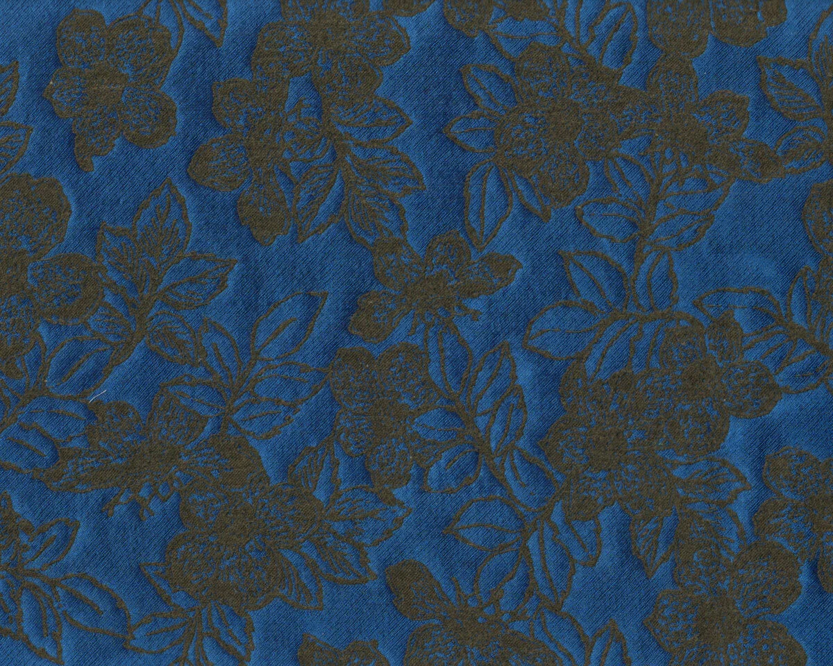 Jacquardstoff mit Wolle JAQUES, florales Muster, royalblau, Toptex