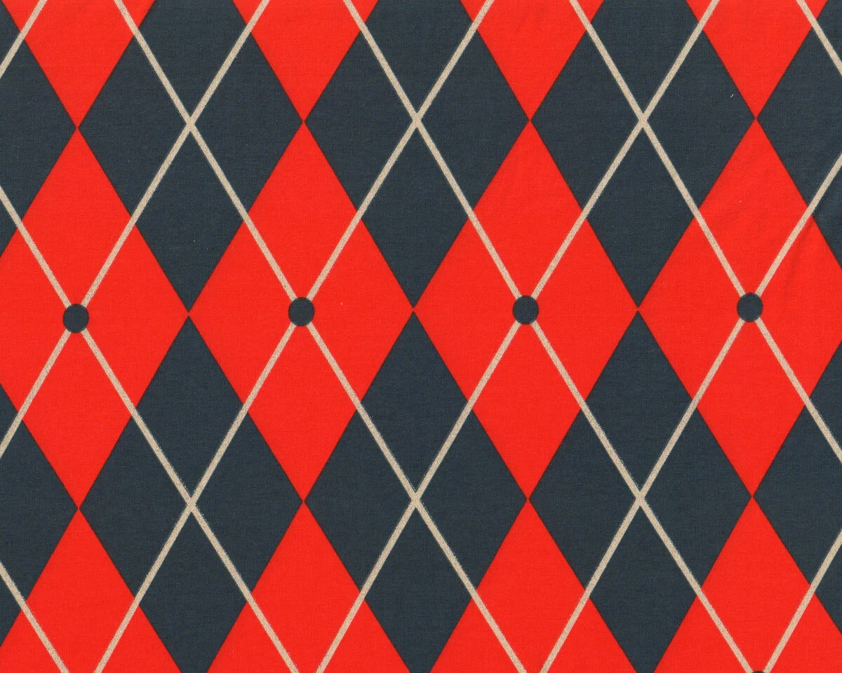 Kuschelsweatstoff MIES & MOOS, Harlekin-Rauten, rot-blau