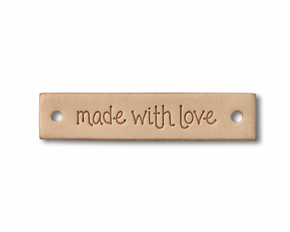 Label zum Annähen MADE WITH LOVE, rechteckig, natur; Prym