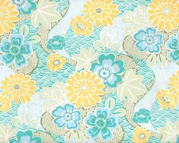 Laminierter Stoff "Soliel Laminated" mit Blumen-Blätter-Muster, türkis