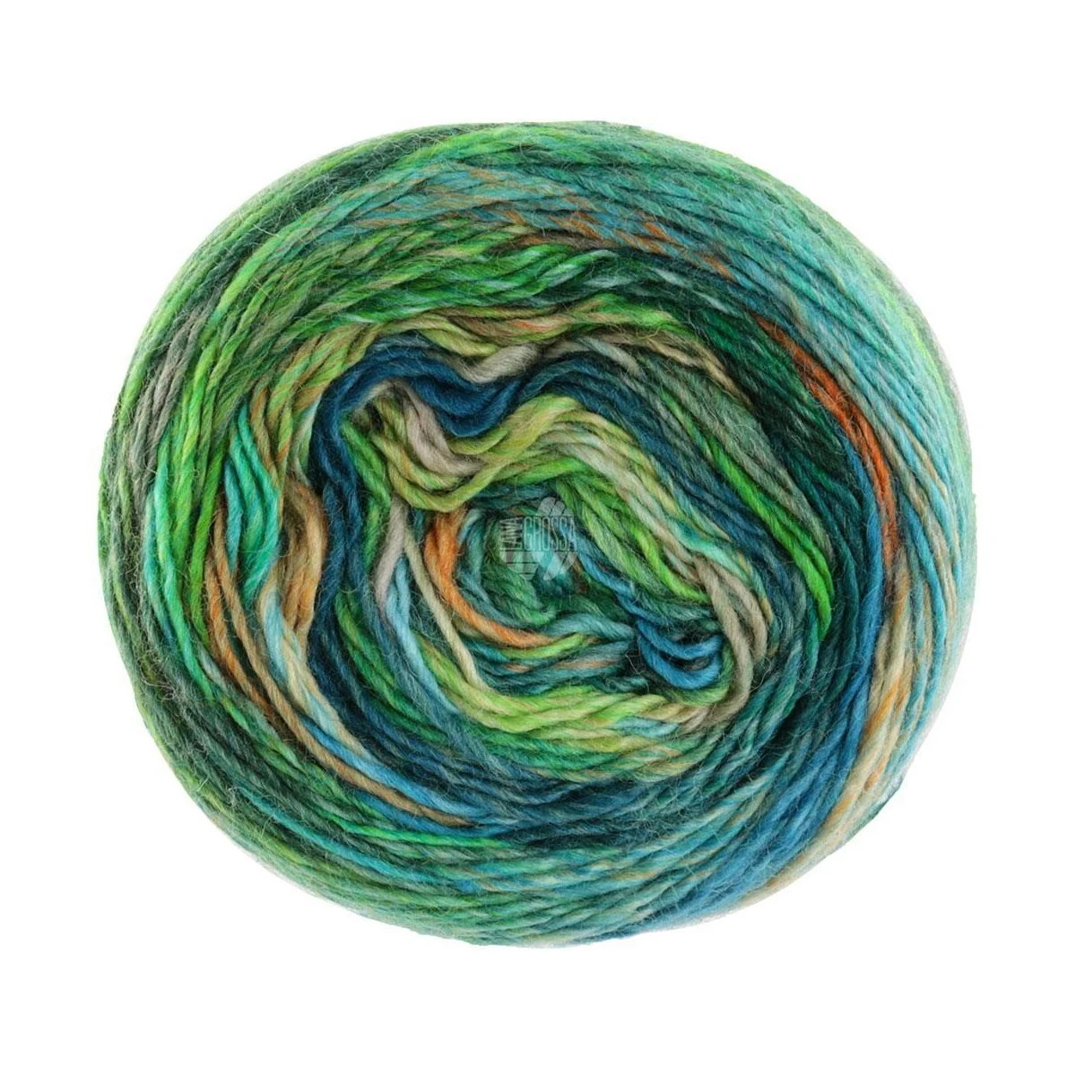 Lana Grossa - Colorissimo 0209 oliv türkis hellgrün petrol orange schwarzbraun graublau -grün nougat