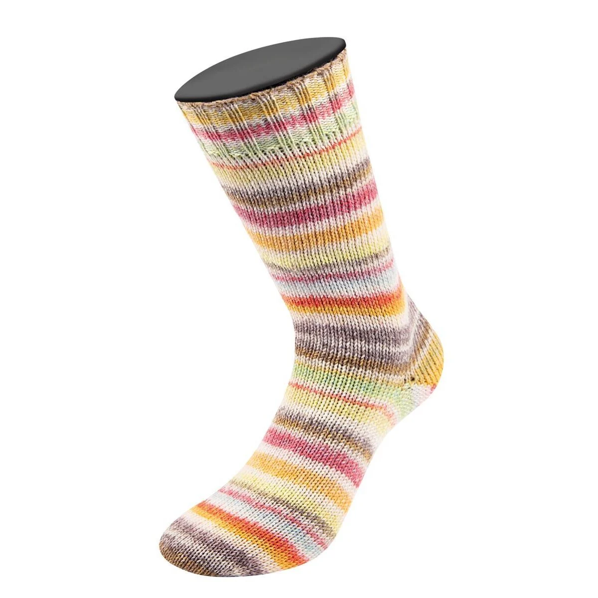 Lana Grossa - Cool Wool 4 Socks Print 7770 apricot orange creme zartblau himbeerrot ockerbraun gelb gelbgrün graubraun