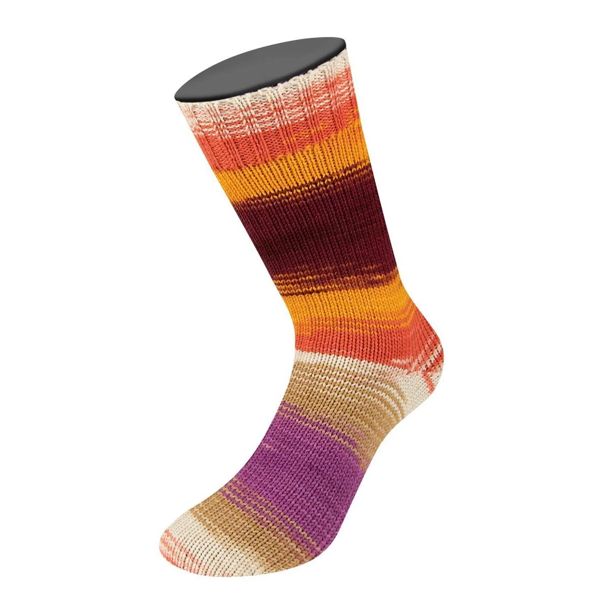 Lana Grossa - Cool Wool 4 Socks Print II 7793 burgund orange lachsrot ecru hellbraun fuchsia