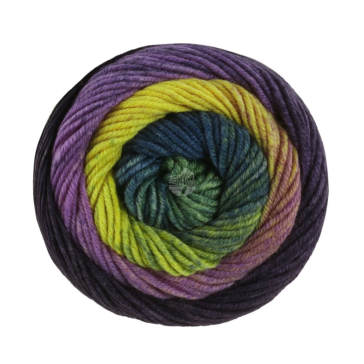 Lana Grossa - Cool Wool Big Color 4043 grün schwarzbraun dunkelviolett violett gelb blattgrün dunkelpetrol