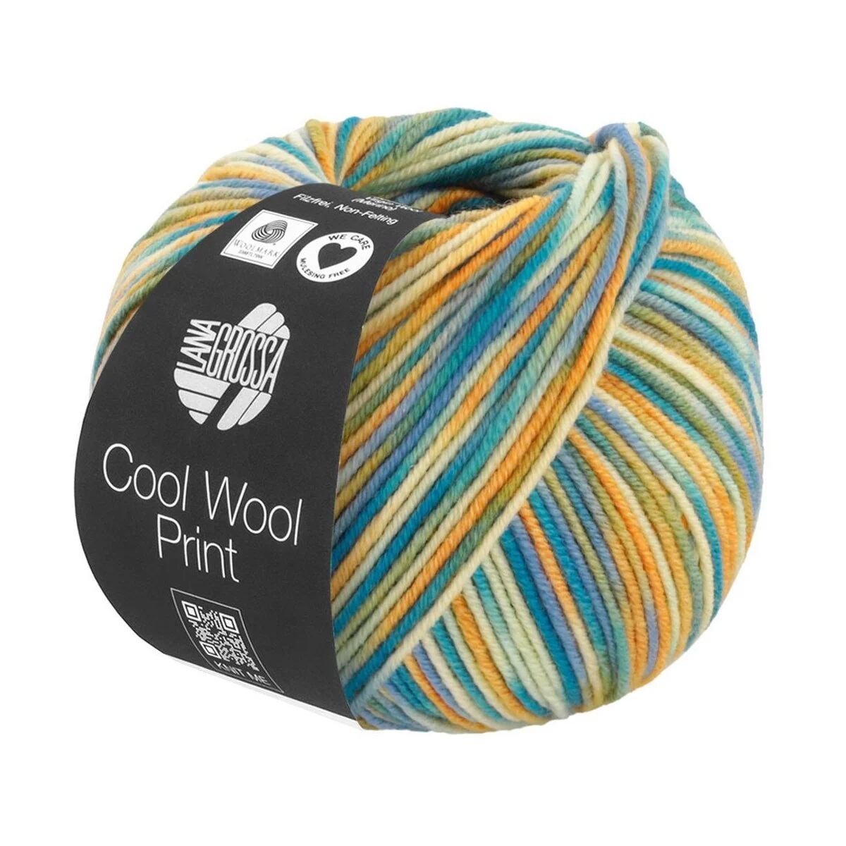 Lana Grossa - Cool Wool Print 0835 vanille dottergelb oliv himmelblau petrolgrün blaupetrol
