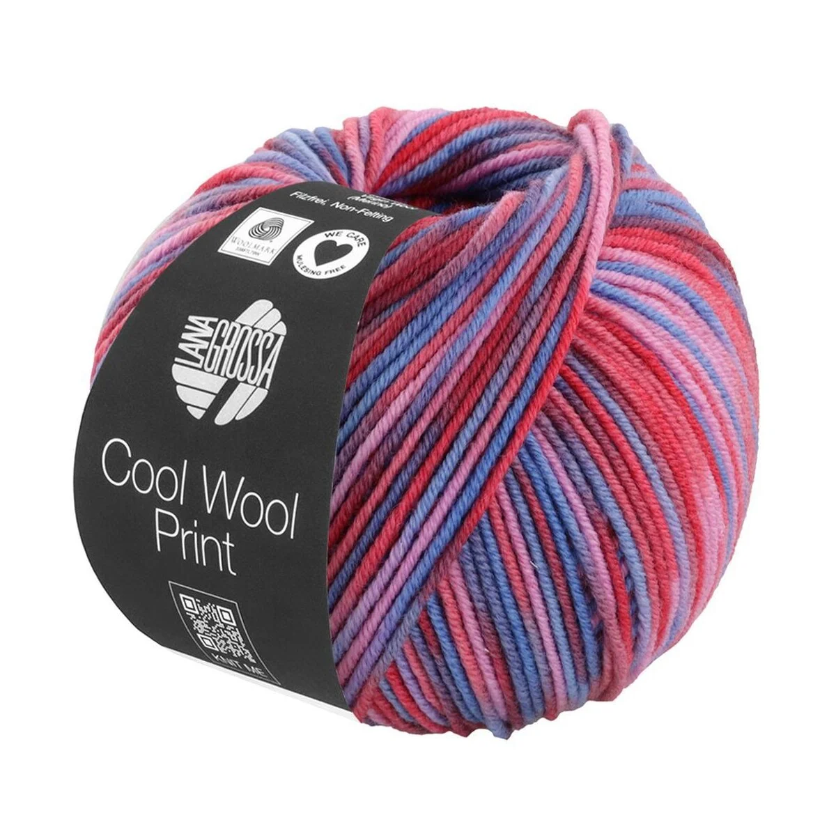 Lana Grossa - Cool Wool Print 0836 tomate fliederrosa taubenblau veilchenblau weinrot dunkelrot
