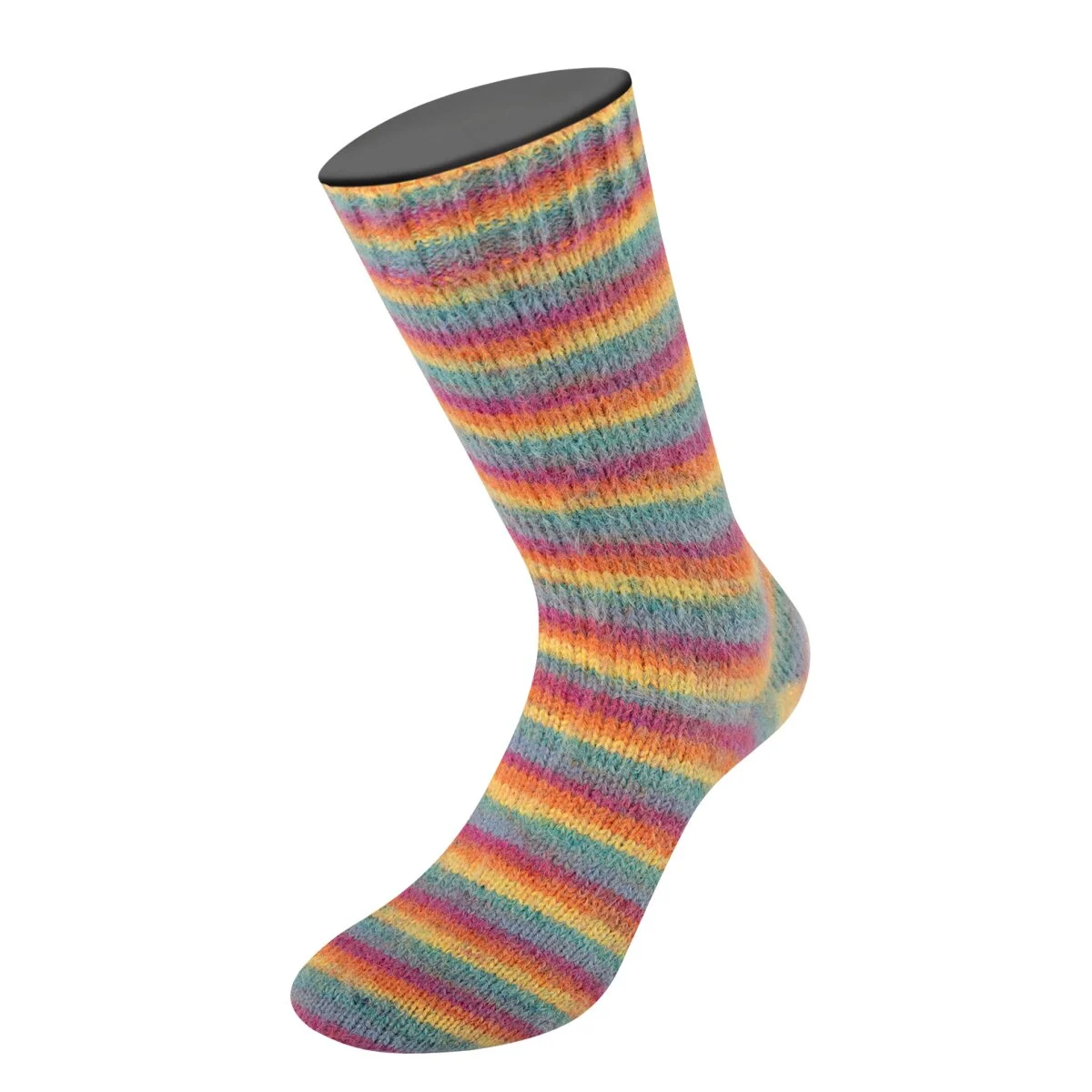 Lana Grossa - Cosy Socks Multi Stripes 0151 petrol rauchblau fuchsia orange gelb