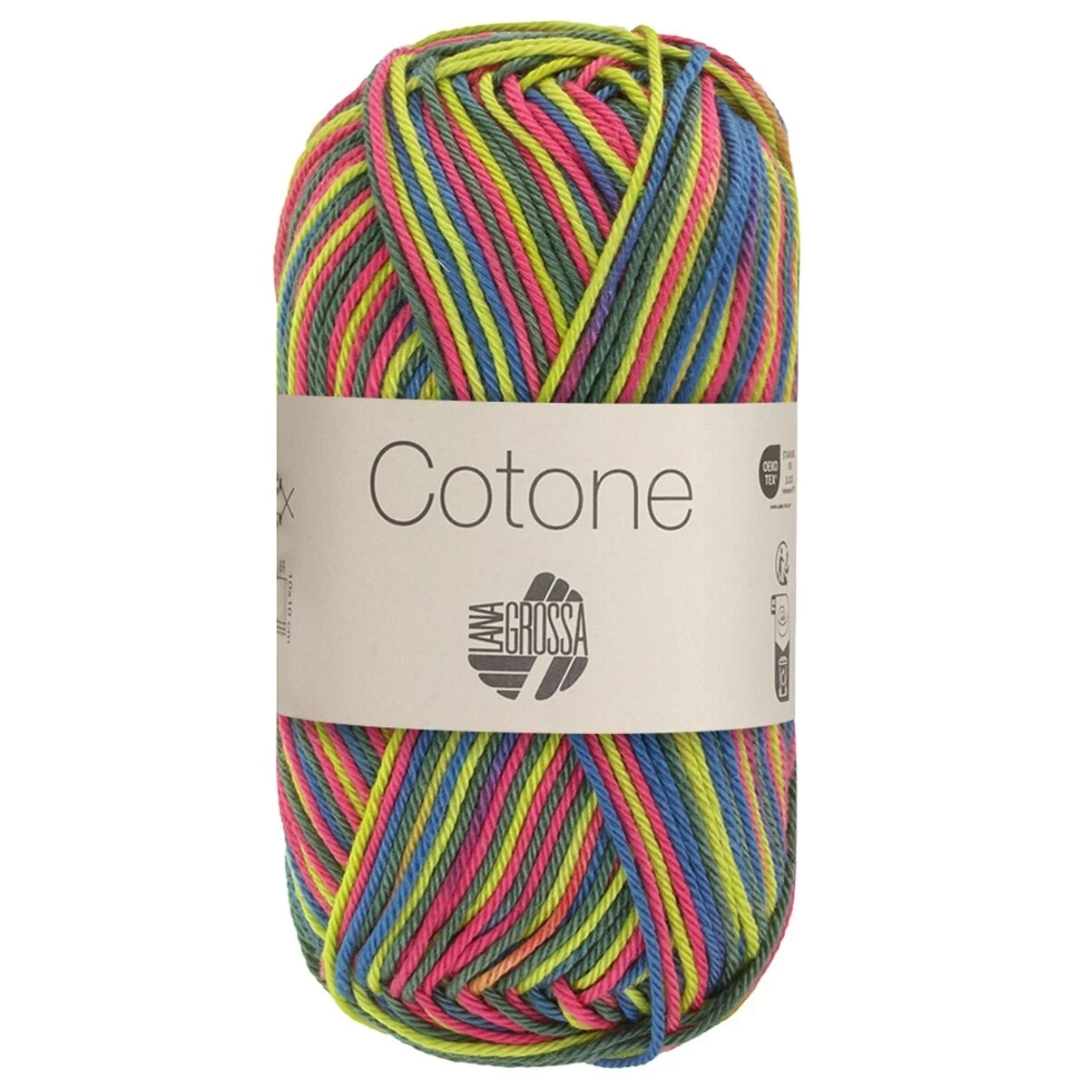 Lana Grossa - Cotone Print 0366 pistazie akazienrot petrolblau dunkelgrün