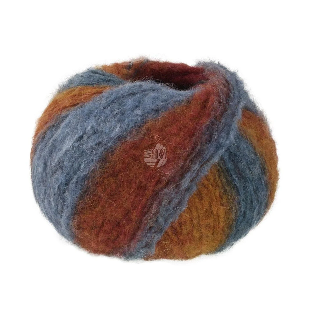 Lana Grossa - Gigante 0019 stahlblau graublau ocker rotbraun weinrot