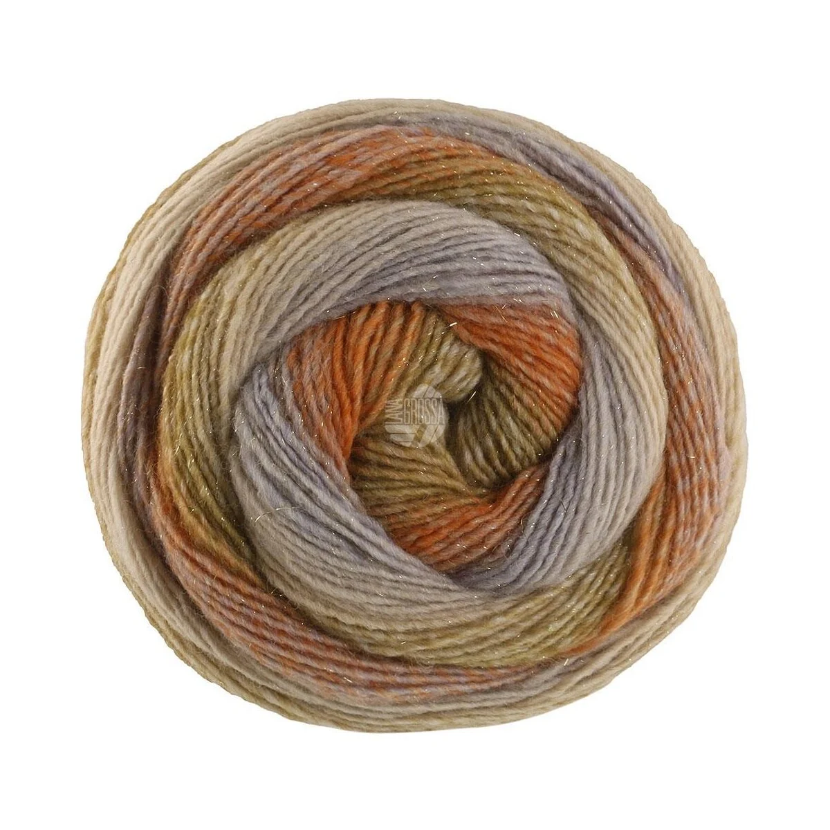 Lana Grossa - Gomitolo Gala 4028 sandbeige graubeige rost orange grünorange khaki schilfgrün hellbeige