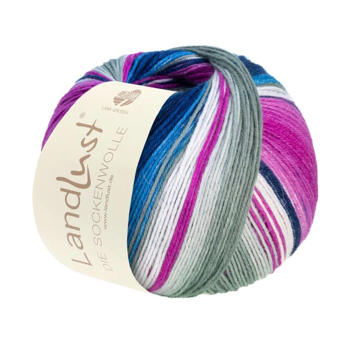 Lana Grossa - Landlust die Sockenwolle 0118 fuchsia tintenblau grau wollweiß