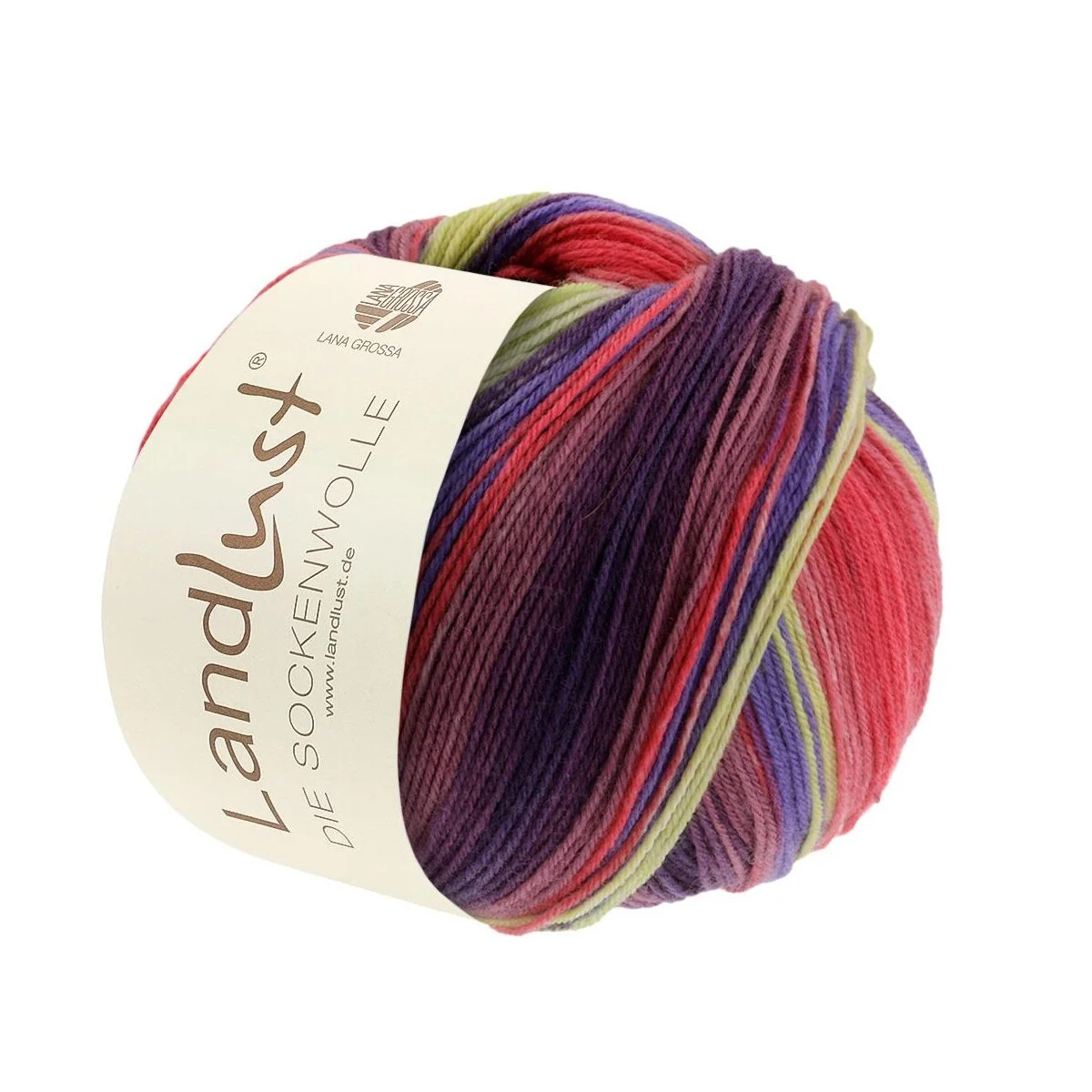 Lana Grossa - Landlust die Sockenwolle 0127 lavendel rot hellgrün weißgrün gelb tomatenrot mauve aubergine gestreift